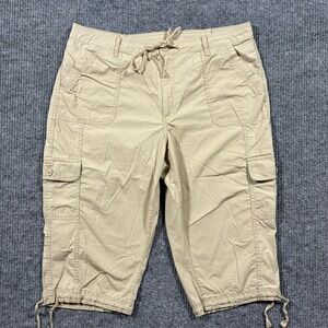 St John's Bay Womens Cargo Capri Pants Size 20 Khaki Drawstring Hem Casual